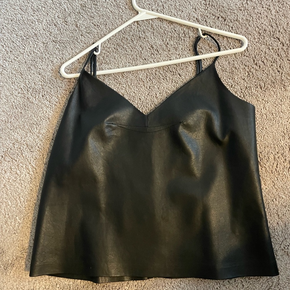 BCBG Maxazria black faux washable leather camisole